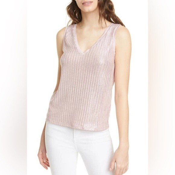 TED BAKER Robinee Ribbed Vest Top Metallic in Light Pink Size 4 - Picture 2 of 11